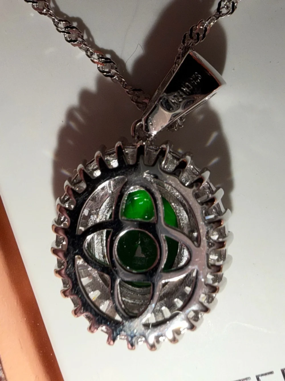 Sterling Silver Green Oval Pendant Necklace